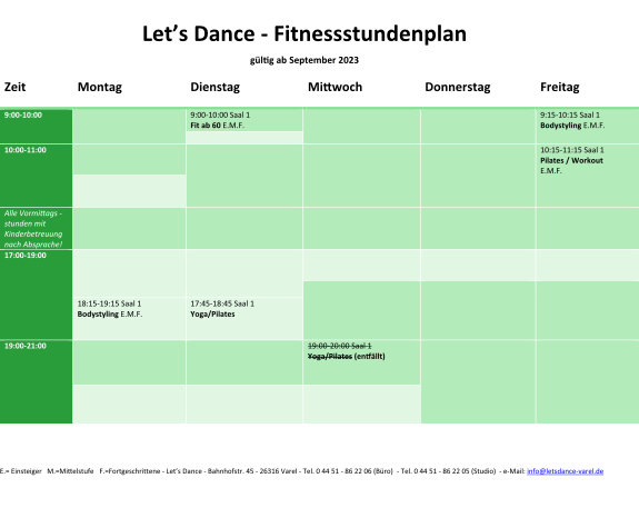 Fitnessstundenplan