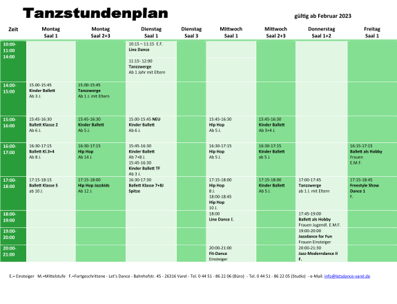 Tanzstundenplan