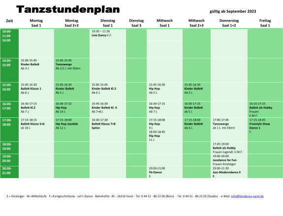 Tanzstundenplan