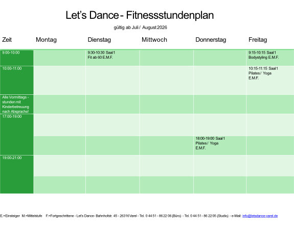 Fitnessstundenplan
