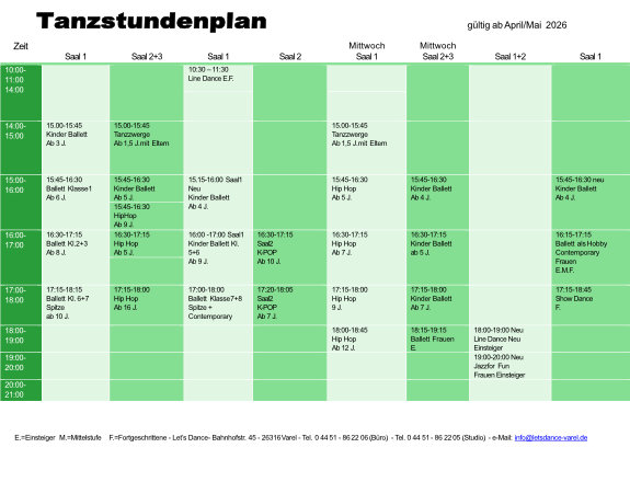 Tanzstundenplan