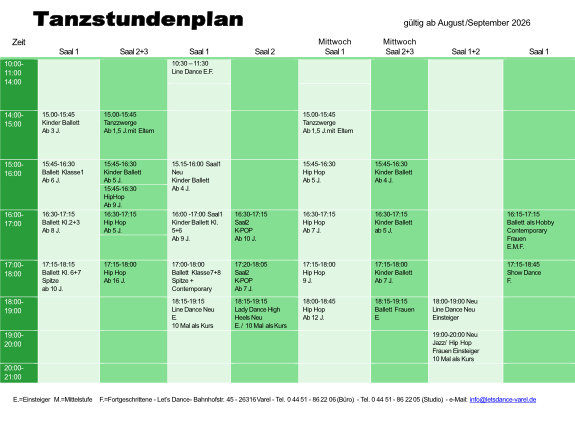 Tanzstundenplan